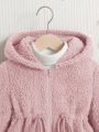 SHEIN Kids Cooltwn Toddler Girls' Casual Loose Solid Color Hooded Fleece Jacket For Fall/winter