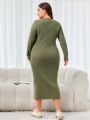 SHEIN Mulvari Women's Plus Size Knit Button Front Slit Elegant Dress