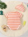 SHEIN Baby Boys' Crocodile Pattern Striped Bodysuit & Hat Set