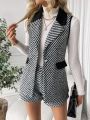 SHEIN Privé Women's Striped Blazer With Pointed Lapel Collar Suit Set