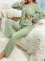 Lace Trim Pocket Patched PJ Set