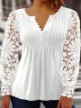 Plus Size Sheer Lace Long Sleeve T-Shirt