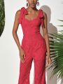 Christian Allana Eyelet Bustier Jumpsuit With Bow Straps