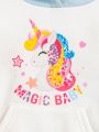 SHEIN Baby Girls Unicorn & Slogan Graphic Colorblock Hoodie