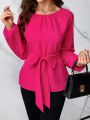 SHEIN Clasi Valentine's Day Women Solid Color Belted Shirt