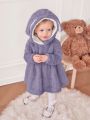 SHEIN Infant Girls' Casual Bunny Head Pattern Plus Velvet Hooded Long Sleeve Dress