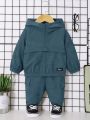 SHEIN Baby Boy Letter Patched Detail Hooded Jacket & Pants Without Tee