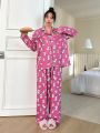 DAZY Kpop Ladies' Dog Printed Long Sleeve Top And Pants Pajama Set