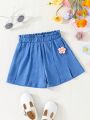 SHEIN Kids EVRYDAY Little Girls' Embroidered Commuting Simple Casual All-Match Shorts