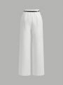 SHEIN MOD Women's Black Strap White High-waisted Long Pants