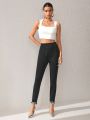 K by AKW High-Waisted Black Denim Jeans With Optional Houndstooth Cuff