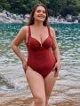 SHEIN Swim Basics Plus Size Solid Color One Piece Swimsuit