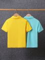 SHEIN 2pcs/Set Tween Boys' Short Sleeve Polo Shirt