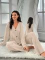 Women's Solid Color Ribbed Knit Lounge Wear Set