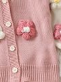 Baby Girls' 3d Flower Color Block Cardigan With Buttons