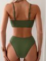 SHEIN Swim Basics Women's Adjustable Strap V-Neck & High-Waisted One-Piece Swimsuit