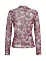 AFreitas Women's Floral Print Stand Collar Long Sleeve Blouse