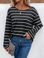 Long Sleeve Drop Shoulder Stripe T-shirt