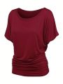 SHEIN Essnce Plus Size Women's Solid Color Batwing Sleeve T-Shirt