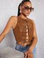 LARAMEE Lace Up Front Crop Tank Top