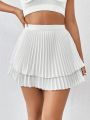 SHEIN Essnce Two Layer Hem Pleated Skort