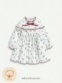 Cozy Cub Baby Girl Floral Pattern Half Turtle Neck Ruffled Long Sleeve Waist Dress