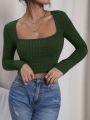 Square Neck Ribbed Knit Crop Tee