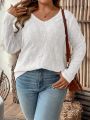 SHEIN LUNE Plus Size Women'S V Neck Long Sleeve T-Shirt