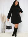 SHEIN CURVE+ Plus Size Solid Color High Neck Batwing Sleeve Dress