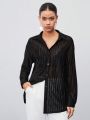 SHEIN BIZwear Mesh Patchwork & Button Front Casual Shirt