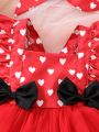 SHEIN 2pcs/Set Infant Girls' Elegant Romantic Lovely Heart Pattern 3d Bowknot Mesh Dress Suitable For Valentine'S Day