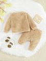 SHEIN Baby Girl Solid Teddy Sweatshirt & Pants