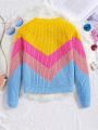 Tween Girl Chevron Pattern Colorblock Sweater