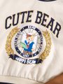 Baby Boys' Vintage British College Bear & Letter Print Sweatshirt And Loose Brown Pants