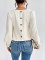 SHEIN Essnce Solid Color Back Button Long Sleeve Shirt