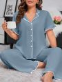 Plus Contrast Binding Button Front PJ Set