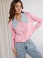 Luxe Women's Color Block Lapel Cardigan