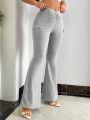 SHEIN SXY Ladies' Solid Color Flap Pocket & Side Striped Flared Pants