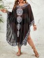 SHEIN Swim BohoFeel Plus Size One Piece Batwing Sleeve Perspective Cover Up Dress