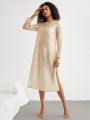 SHEIN Leisure Women'S Round Neck Long Sleeve Homewear Dress