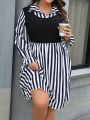 SHEIN Essnce Plus Size Women'S Striped False Two-Piece Dress