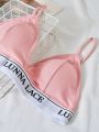 6pcs/Set Teenage Girls' Letter Print Bra And Panties With Woven Band