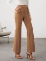 SHEIN BIZwear Women'S Solid Color Flared Pants With Slanted Pockets