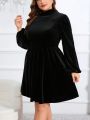 SHEIN Privé Plus Size High Neck Lantern Sleeve Dress