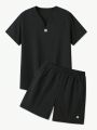 Teen Boys' Letter Patch Short Sleeve T-Shirt And Shorts 2pcs Outfits