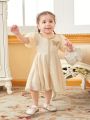 Baby Girls' Lace Puff Sleeve Dress With Butterfly Applique Detail