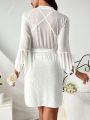 Women's Long Sleeve Robe And Lace Camisole Dress Sleepwear Set