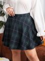 SHEIN Qutie Women'S Plus Size Plaid Midi Skirt