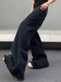 Men's Raw Hem Wide Leg Jeans Without Belt