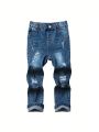 Boys' Blue Casual Slim Fit Ripped Jeans